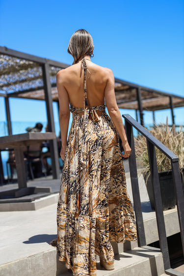 Vestido largo de seda Amatista print